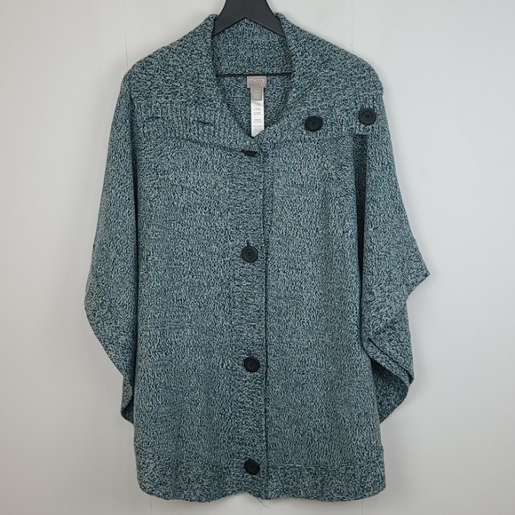 Chico's Sweaters - Chico's Green Gray Metallic Poncho Sweater L/XL
